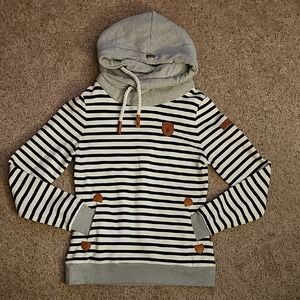 Wanakome Black and White Striped Cowl Neck Sweater